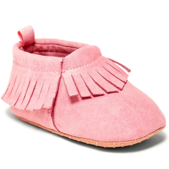 OLD NAVY unisex faux suede pink baby moccasin booties SIZE 12-18M NWT - Picture 1 of 7